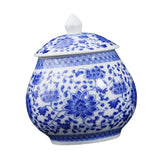 Maxbell Ceramic Ginger Jar Flower Vase Blue and White with Lid Ornament Cafe Style B