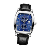 Max Classic Rectangle Dial Leather Band Men Automatic Quartz Watch Blue