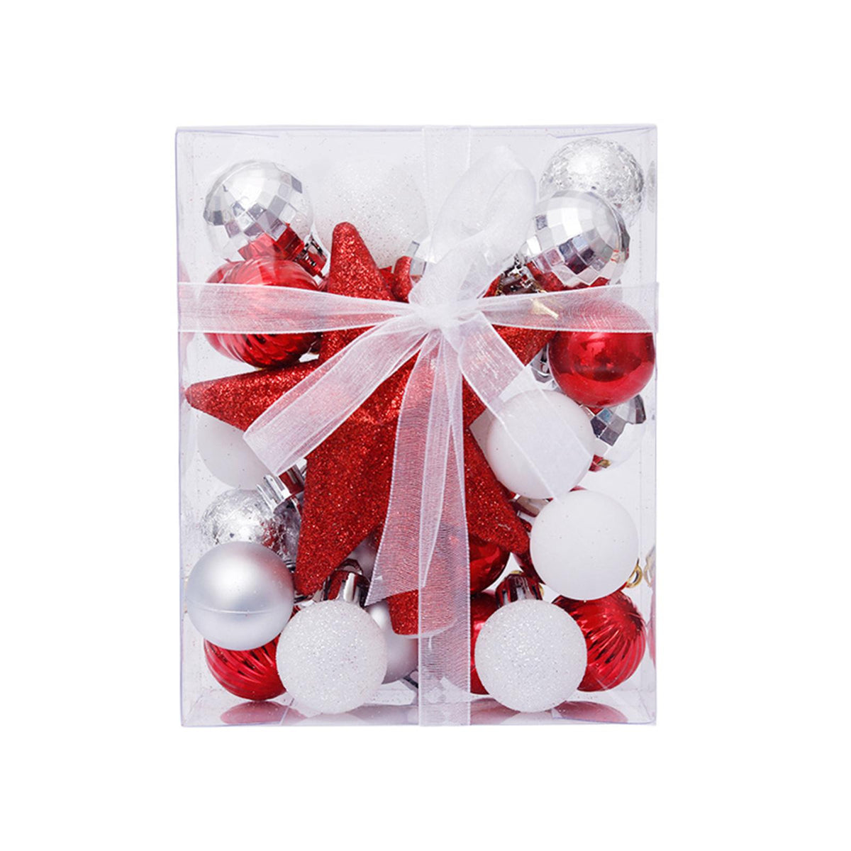 Maxbell Christmas Ball Ornaments Decorative Tree Top Star for Xmas Holiday Red White Argent