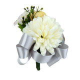 Maxbell Wedding Bridal Groom Men Tuxedo Boutonniere Corsage Flower Brooch Grey Satin