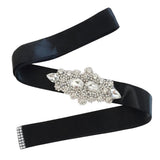 Max crystal rhinestone flower ribbon bridal wedding dress belt sash  Black