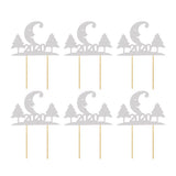 Max 6pcs Glitter 2020 Moon Tree Shape Cake Topper Christmas Party Decor Silver