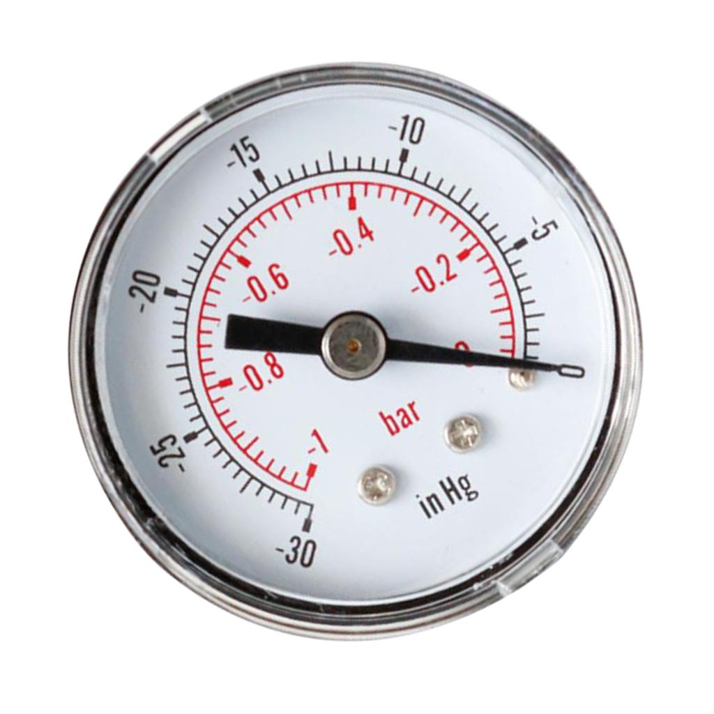Max Pressure Gauge 40mm Dial Pneumatic -1-0bar, -30-0inHg Horizontal Back Mount