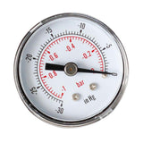 Max Pressure Gauge 40mm Dial Pneumatic -1-0bar, -30-0inHg Horizontal Back Mount