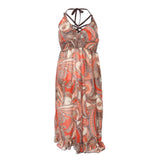 Maxbell Women 3 Piece Swimsuit Floral Bikini + Halter Beachwear Long Dress L Orange