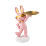 Maxbell Chinese Style Rabbit Figurine Art Crafts Jewelry Tray for Party Table Decor Pink