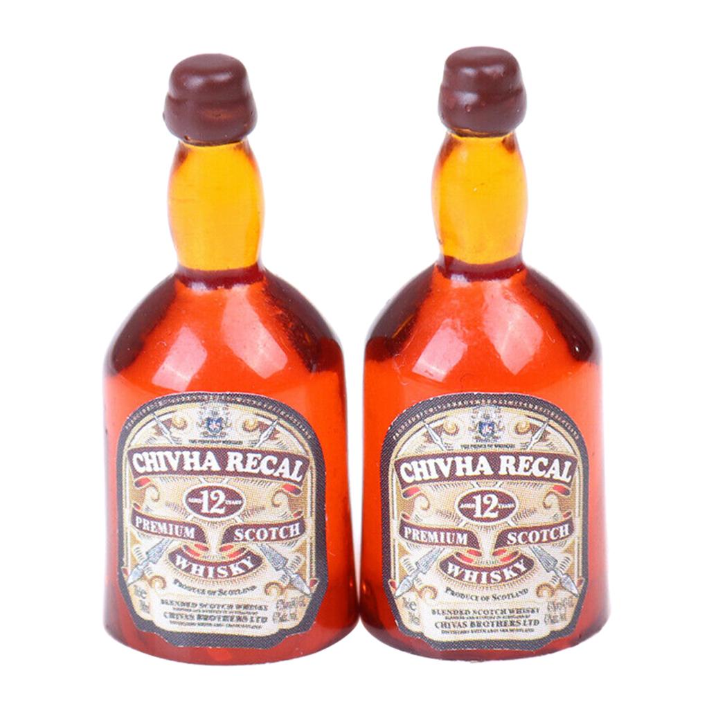 Maxbell 2 Pcs 1:12 Dollhouse Miniature Whiskey Wine Bottle Accessories Model Toy
