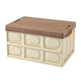 Maxbell Collapsible Storage Bin Container with Wooden Lid for Indoor Fishing Outdoor Light Coffee 55L