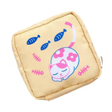 Maxbell Cartoon Sanitary Napkin Storage Bag Reusable Zippered Portable for Women Cat Fish