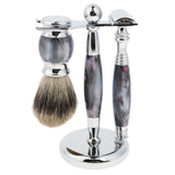 Max Maxb Men Shaving Brush Double Edge Razor Metal Stand Holder Blades Set Purple