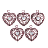 Max 5 PCS/Lot Lady Hollow Heart Pendant Diamante Pendant Jewelry DIY Pink