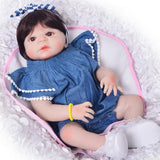 Max Denim Rompers Striped Headband For 22"-23" Reborn Baby Girl Doll Clothes