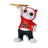 Maxbell Resin Cat Figure with Storage Tray for Home Bedroom Holiday Gifts Red