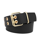 Maxbell Double Grommet Belt with Pin Buckle Leather Waist Strap Women Men Belt Black