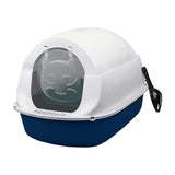 Maxbell Cat Litter Box Easy to Clean with Scatter Shield Splash Proof with Door Blue