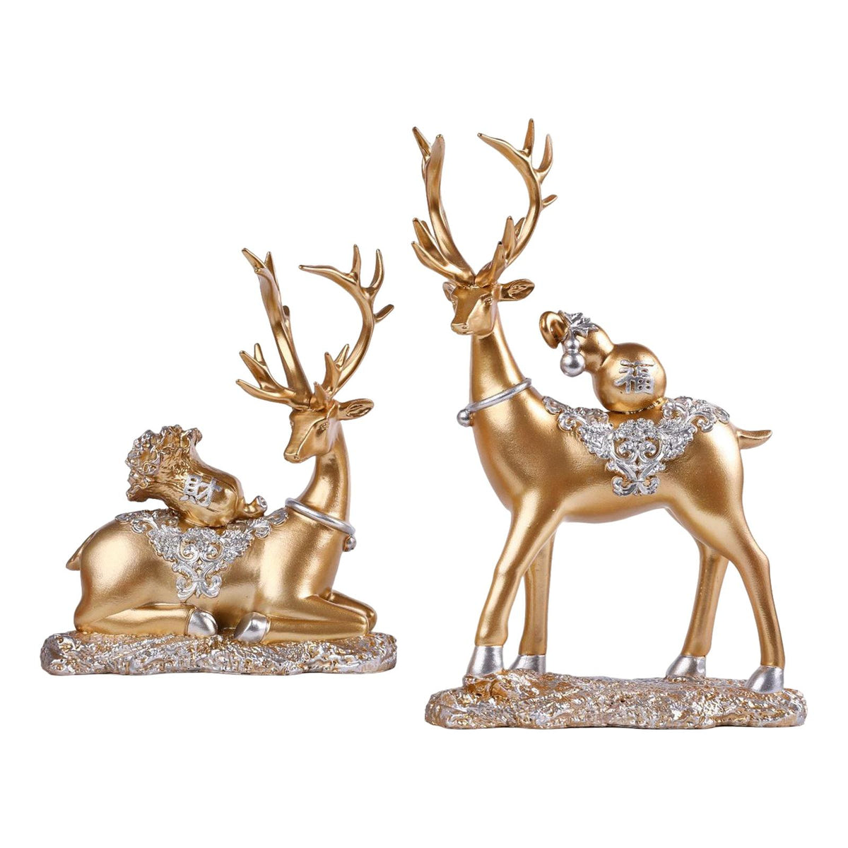 Maxbell Reindeer Lover Figurines Decoration Accents Resin Deer Statues for Fireplace Aureate