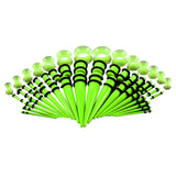 Maxbell 50Pcs Gauges Kit Acrylic Taper Plug Tunnels 14G-00G Green