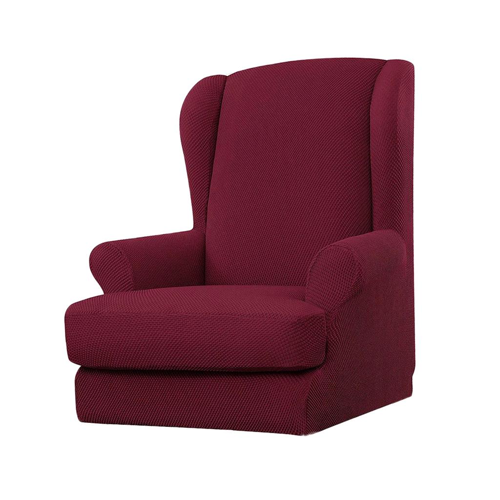 Max Jacquard Stretch Wing Back Armchair Cover Wingback Sofa Slipcover Wine Red
