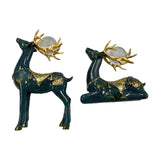 Maxbell 2 Pieces Reindeer Figurine Resin Craft Deer Statue for Cabinet Bedroom Decor Green