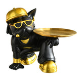Maxbell Resin Bulldog Sculpture Storage Tray Statue for Bookshelf Porch Living Room Black
