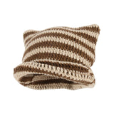 Maxbell Crochet Hat Knitted Cap Slouchy Photo Props Female Striped Warm Headgear Coffee and Beige