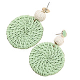 Maxbell Rattan Earrings Straw Wicker Braid Woven Bohemian Earrings for Women Girls Green