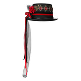 Maxbell Unisex Steampunk Top Hat with Tulle Gothic Red Rose Fedora for Party Cosplay for Head 60-61cm