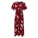 Maxbell Women Floral Split Long Dresses Beach Maxi Dress Tea Dress L Red