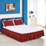 Max Solid Color Tri-layer Ruffle Elastic Band Bed Skirt Wine Red-100x200cm(Twin) - Aladdin Shoppers
