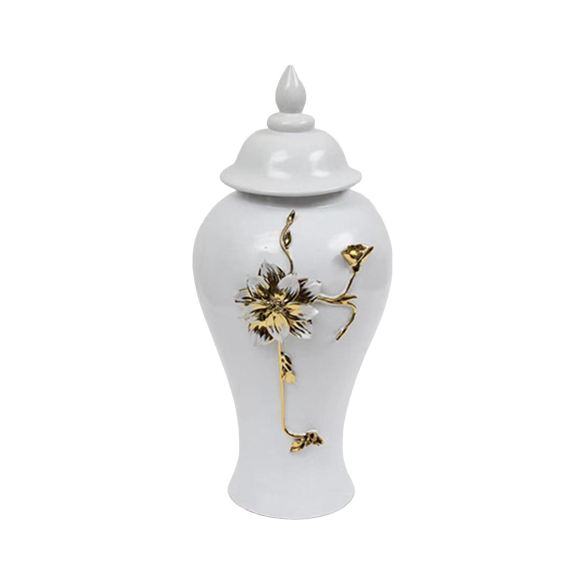 Maxbell Porcelain Vase Temple Jar with Lid Ginger Jar White Versatile Oriental Style 16x35cm