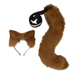 Maxbell 2Pcs Plush Fox Ears and Tail Set Faux Fur Long Tails Cosplay Party Prop Brown