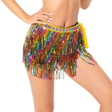 Maxbell Sparkly Hip Scarf Skirt Shining Sequin Tassel Skirt for Dancing Women Dancer
