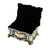 Maxbell Retro Enamel Flower Sculpture Trinkets Chest Jewelry Box Organizer Dark Blue