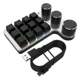 Maxbell Portable Numeric Keypad 9 Keys 3 Knob Program RGB for PC Laptop Tablet Black