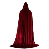 Maxbell Velvet Hooded Cloak Long Robe Witch Capes Halloween Costume 150cm Wine red
