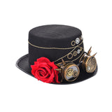 Maxbell Steampunk Hat with Goggles Flower Black Top Hat Strap Adjustable Gift Size S