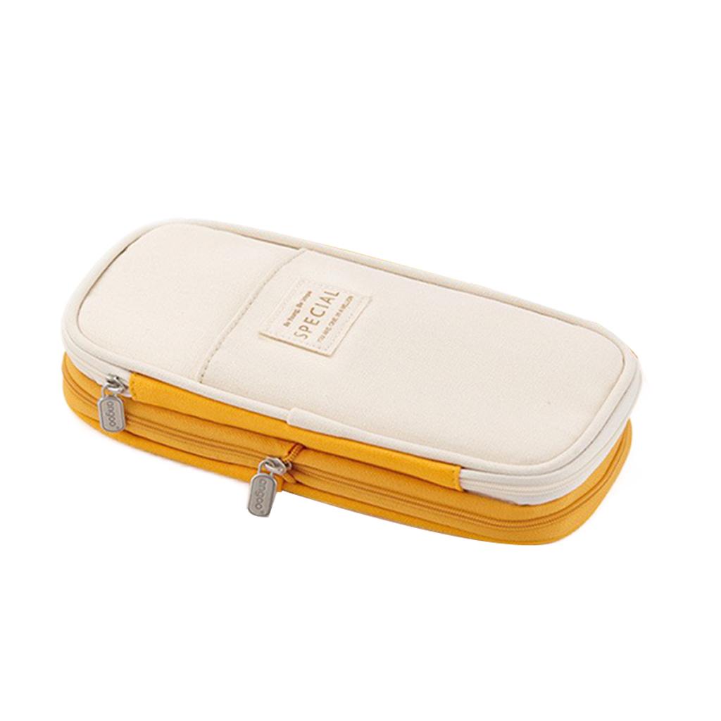 Maxbell Classic Pocket Pen Pencil Case Stationery Bag for Students Yellow Beige