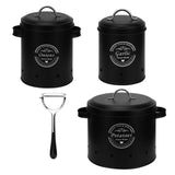Maxbell 3 Pieces Potato Onion Garlic Canister Set Garlic Keeper Jars for Restaurant Black