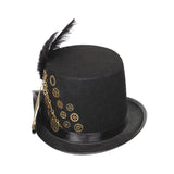 Maxbell Steampunk Hat with Wing, Gears, Feather Black Top Hat Thick Felt Material