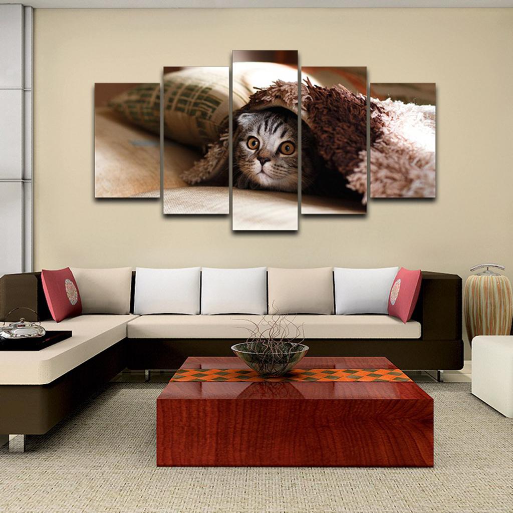 Max Modern 5 Panels Paintings on Canvas Wall Art Landscape Pet Cat