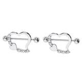 Maxbell 1 Pair Stainless Steel Heart Shaped Nipple Shields Rings Barbell Ring White