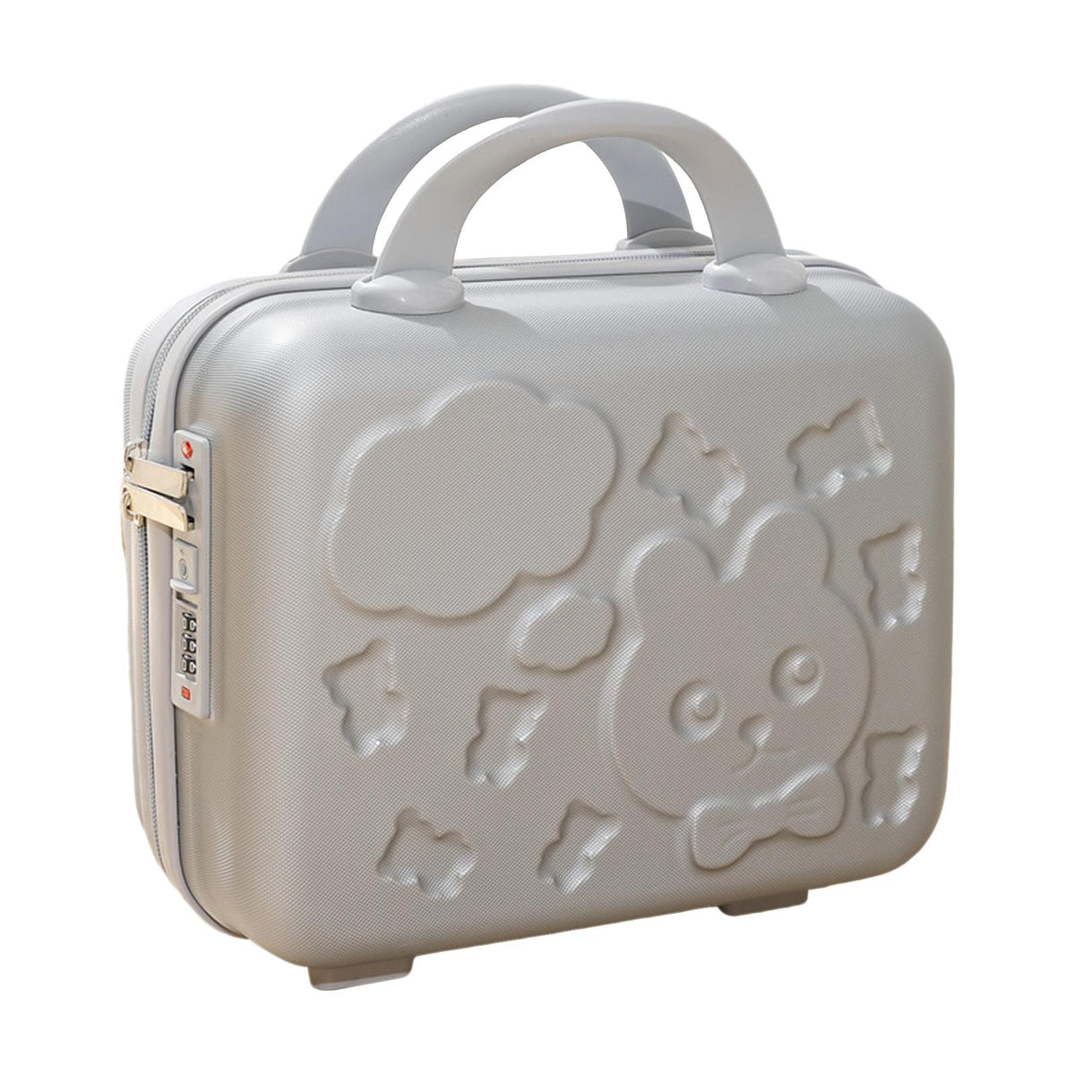 Maxbell Hard Shell Cosmetic Case 14inch Small with Elastic Band Suitcase for Women Silver