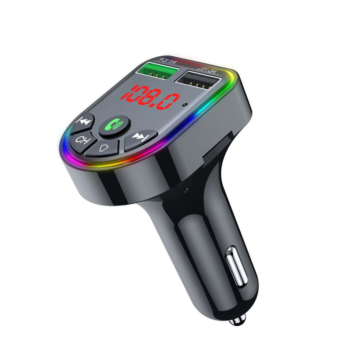 Maxbell Car Charger Bluetooth FM Transmitter Fast Charge 7 RGB Backlit Music Player