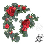Maxbell 2Pcs Flower Swag Wedding Ceremony Rustic Wreath for Ornament Reception Red
