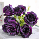 Maxbell Artificial Silk Rose Flowers Bouquet Wedding Home Decoration Props Purple