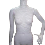 Maxbell Mesh Crop Sleeveless Hollow Out for Festival Rave Dance Summer White Round Neck