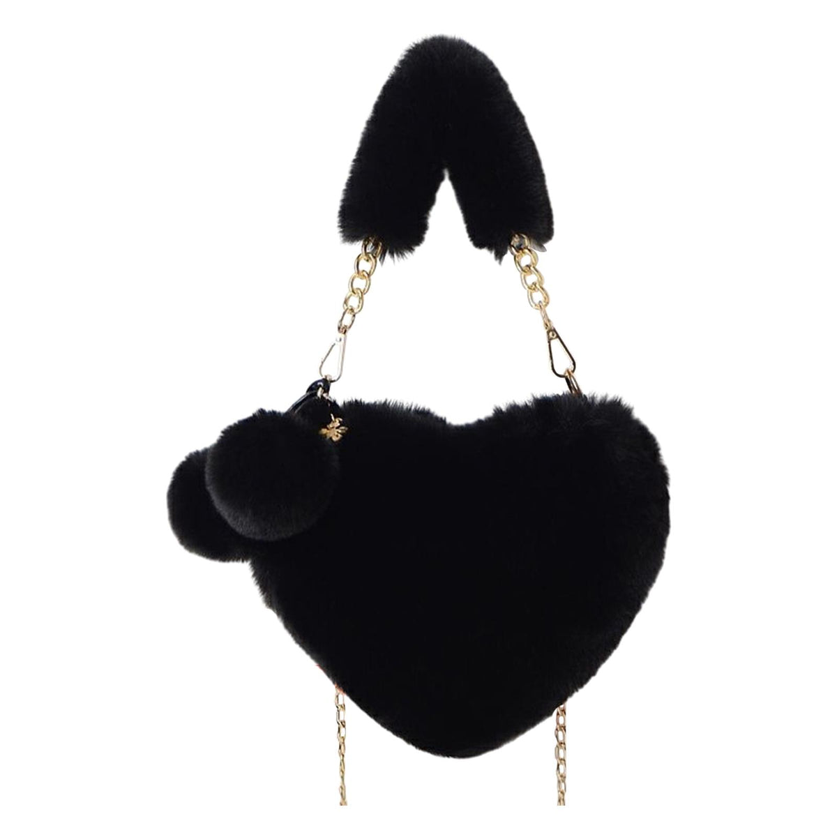 Maxbell Fuzzy Crossbody Bag with Chain Strap Shoulder Bag Small Heart Shaped Handbag Black