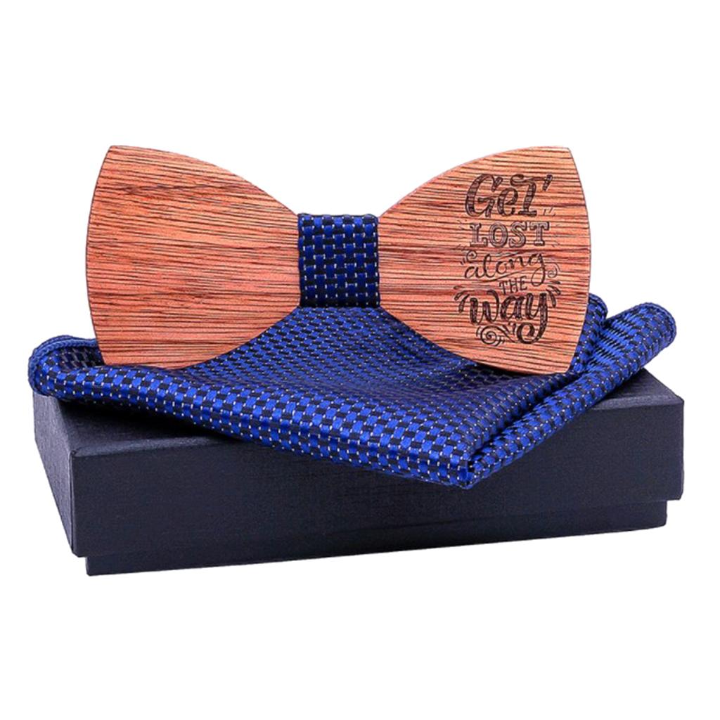 Max Adjustable Wood Bow Tie W/ Craved Proverb & Pocket Square Vintage Style C