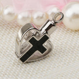 Maxbell Enamel Stainless Steel Cross Crucifix Heart Pendant Keepsake Silver Black