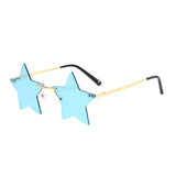 Maxbell Star Shape Sunglasses Masquerade Halloween Party Pentagram Rimless Glasses Blue